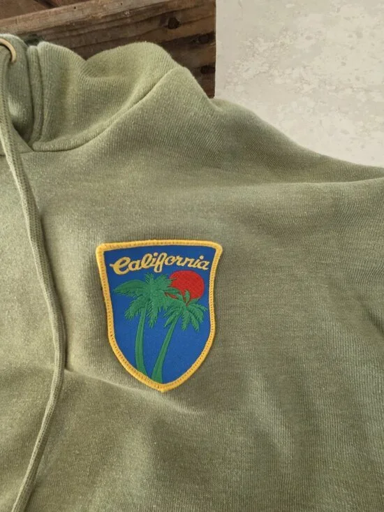 Aviator Nation CALIFORNIA PALM PATCH PULLOVER RELAXED HOODIE - FADED ARMY XS - Picture 3 of 5